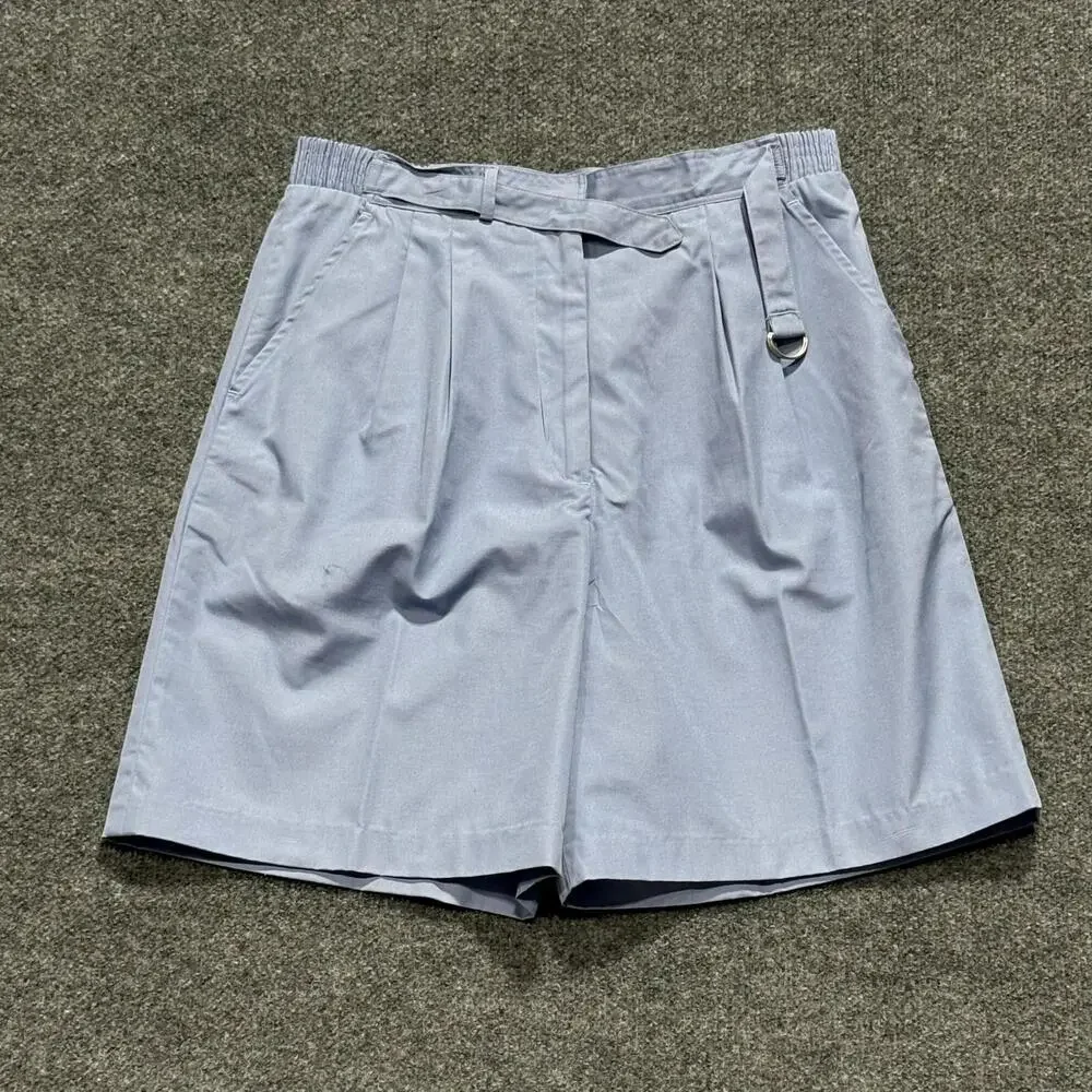 Lady La Mode Shorts Womens 14 Blue Pleated Chino Elastic Waist Buckle Casual